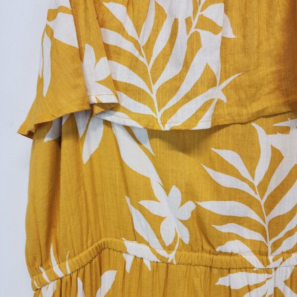 Old Navy Floral Midi Dress Size 2X Yellow One Ruffle Shoulder Tropical Breezy - Picture 8 of 16